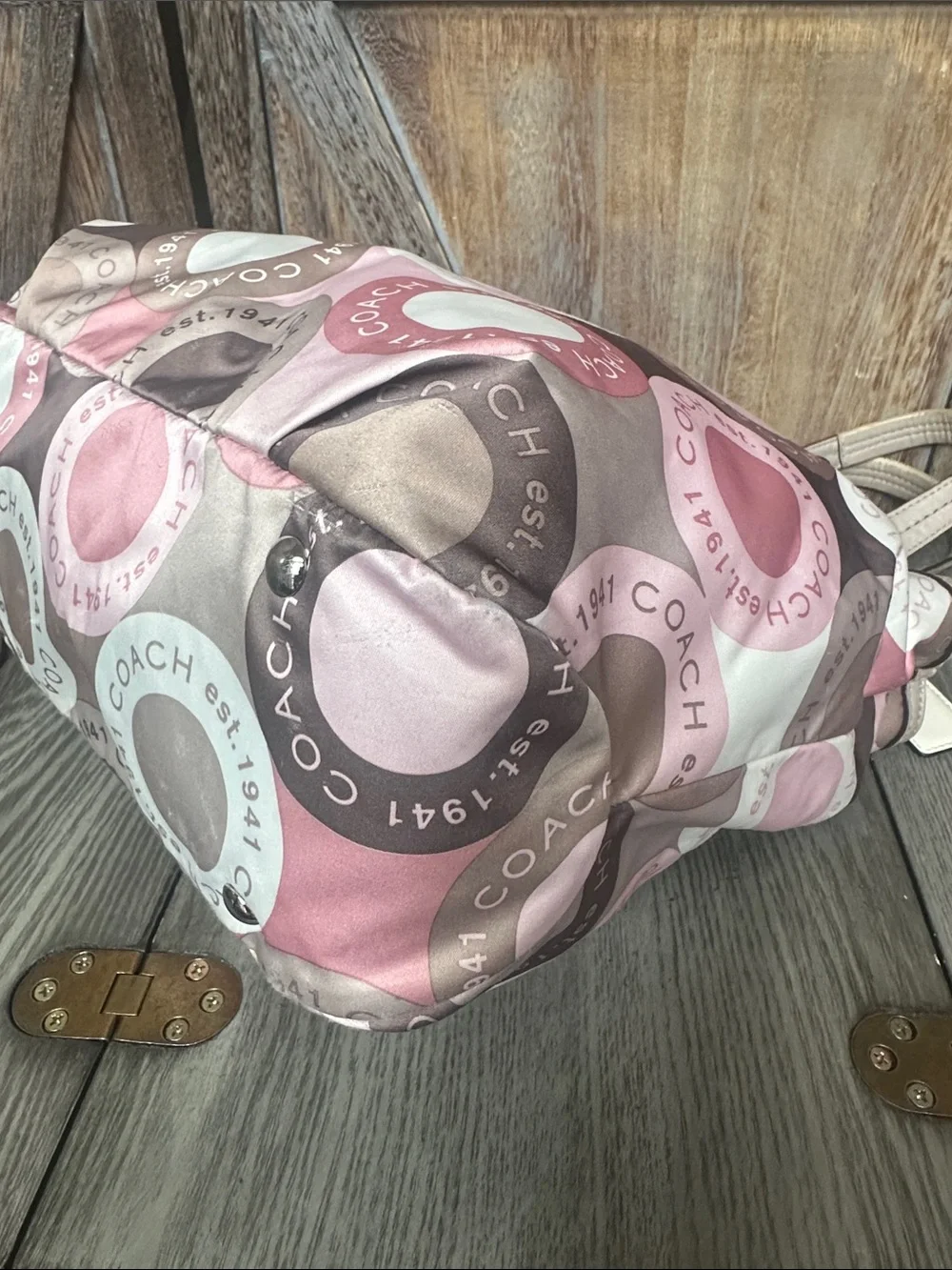 Coach Vintage Soho Snaphead Pink & Taupe Shoulder Tote Matching Wristlet RARE - Picture 9 of 16